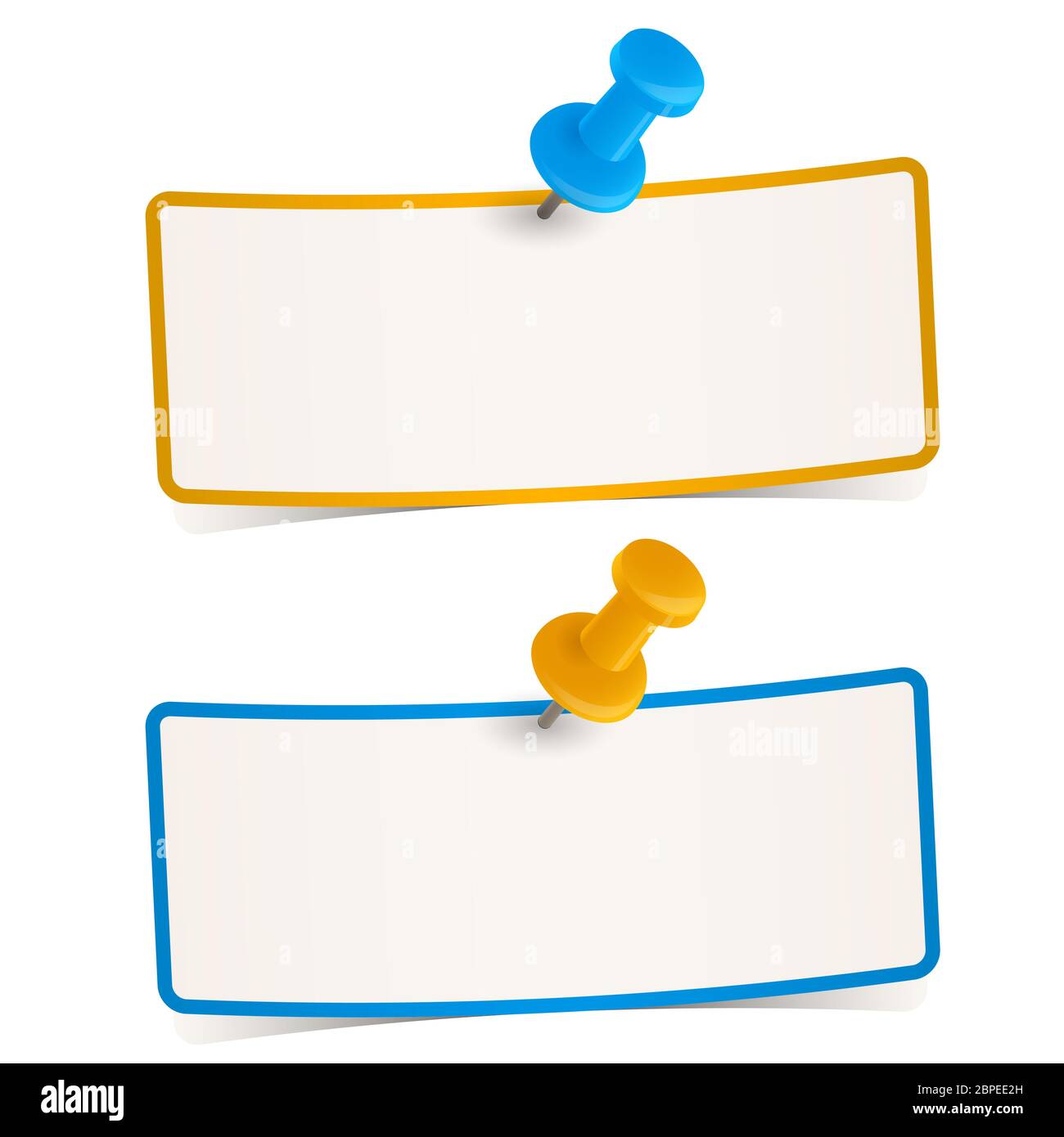 set of two little papers with colored pin needle Stock Photo