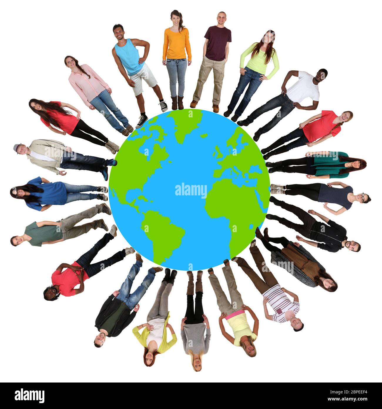 Lachen glücklich multikulturell junge People Leute Gruppe auf Welt Erde Stock Photo