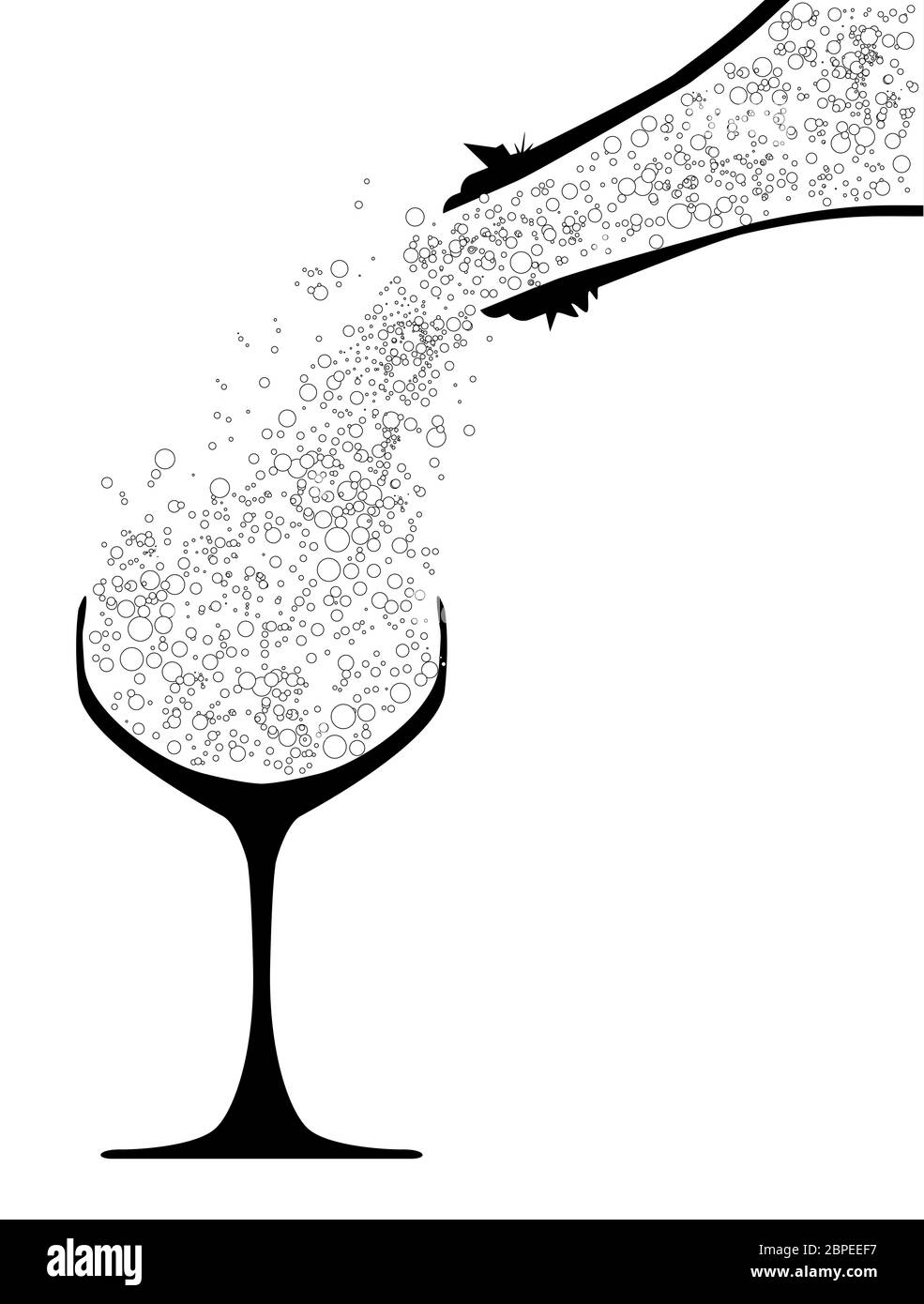 A champagne glass being filled with bubbles. Stock Photo