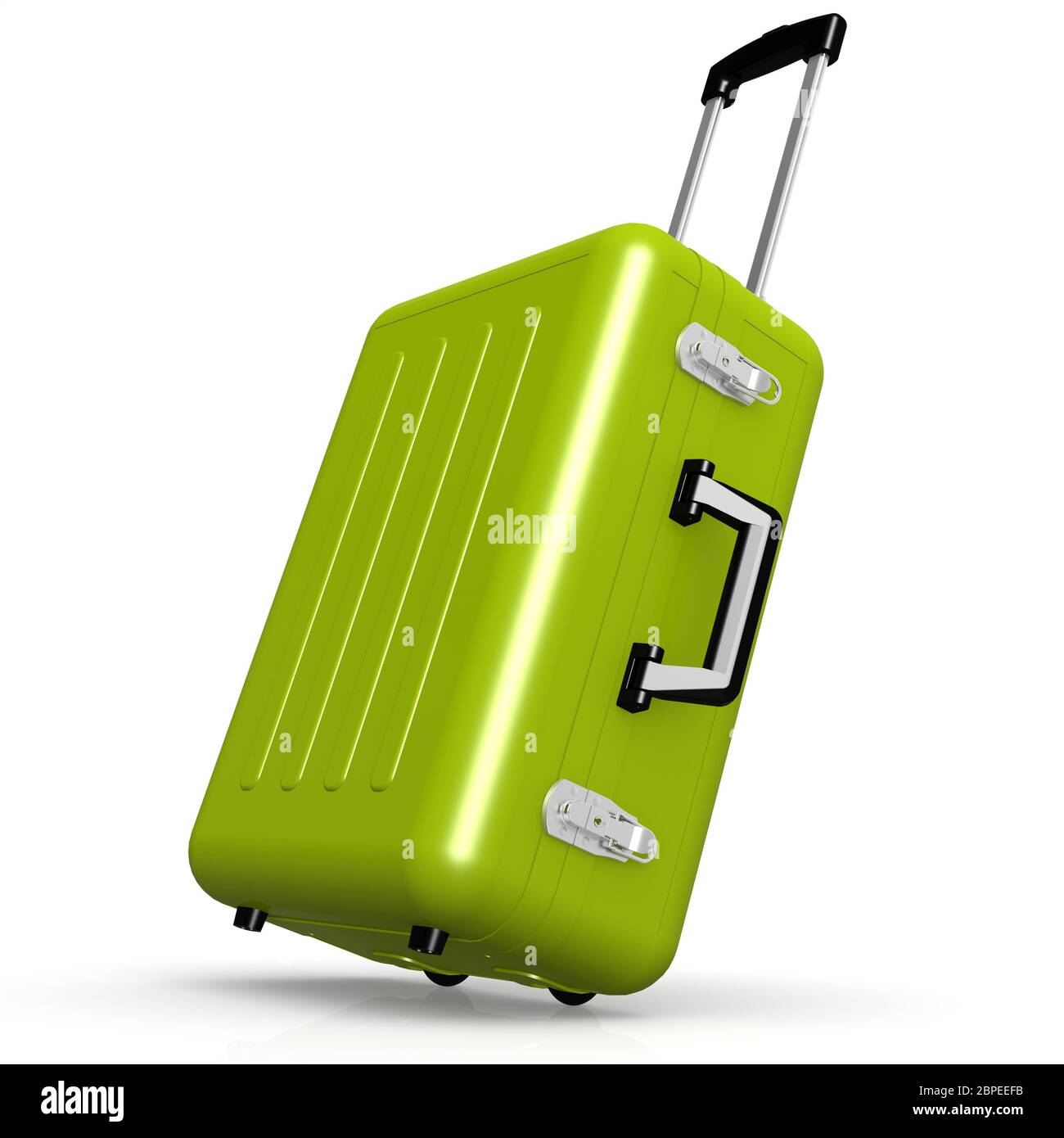 Green luggage in angle position image with hires rendered artwork that could be used for any