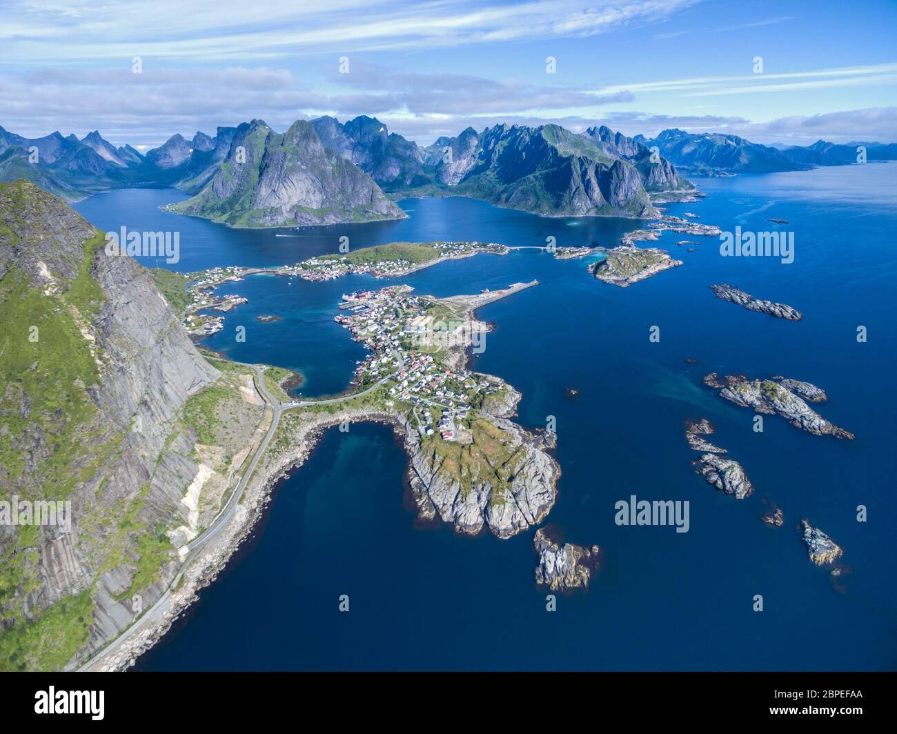 Reine surrounded by deep fjords and magnificient peaks on Lofoten