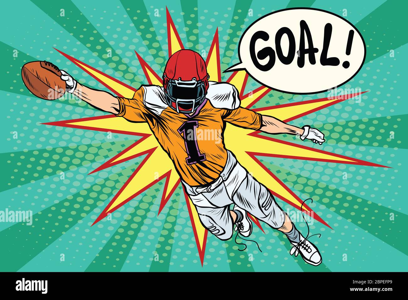 American football athlete ball goal pop art retro style. Retro sport