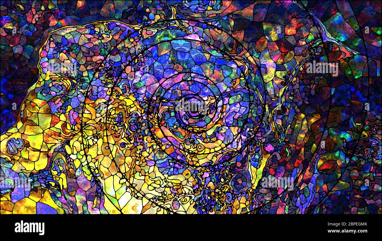 Light Division series. Composition of colorful stained glass patterns on the subject of art, design and forces of Nature for extra large displays. Stock Photo