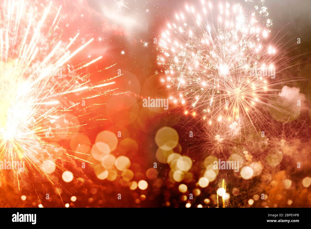 Abstract holiday background with colorful fireworks on the sky Stock ...