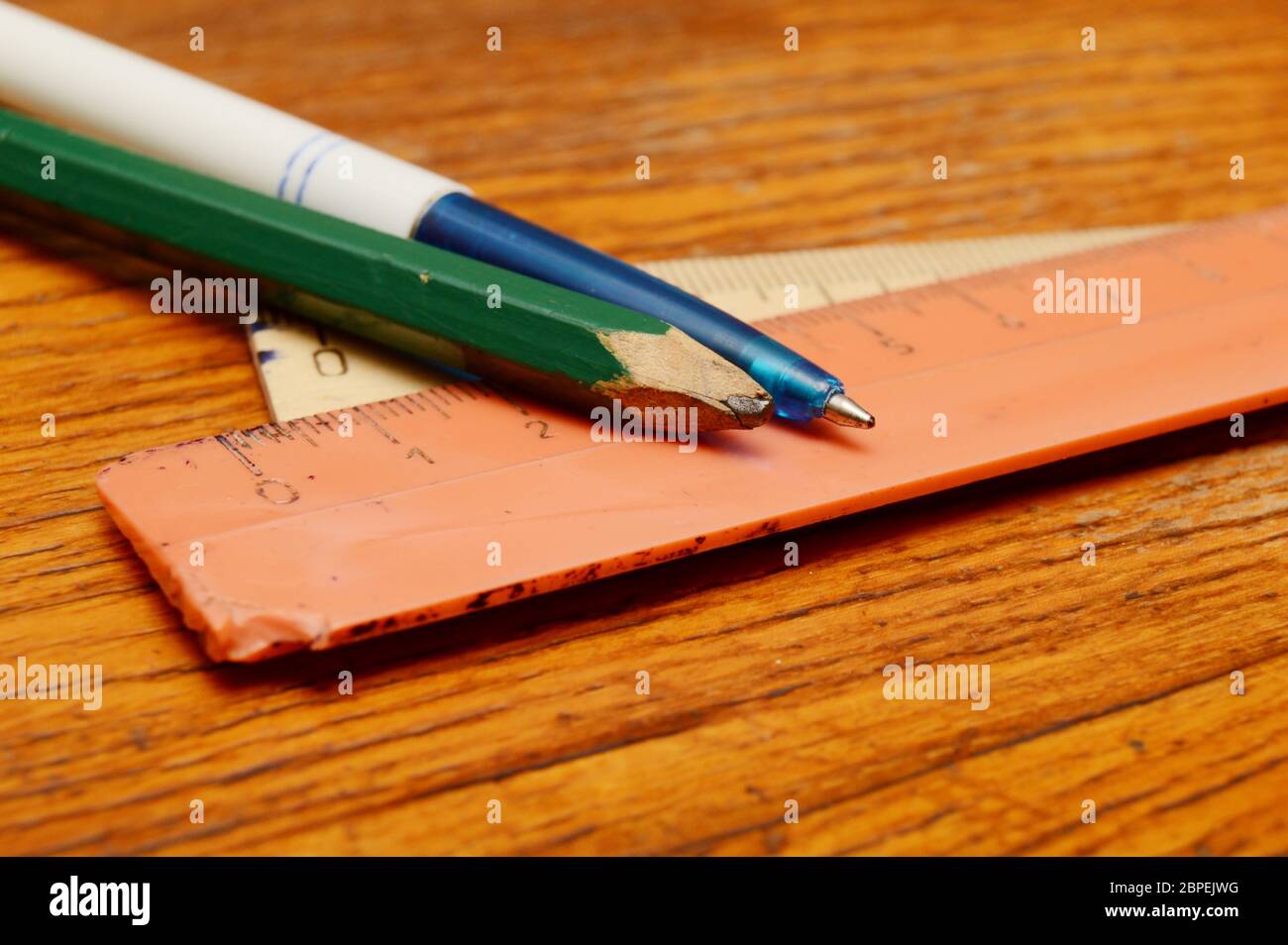 Pencil, pen, rulers at office desk Stock Photo Alamy