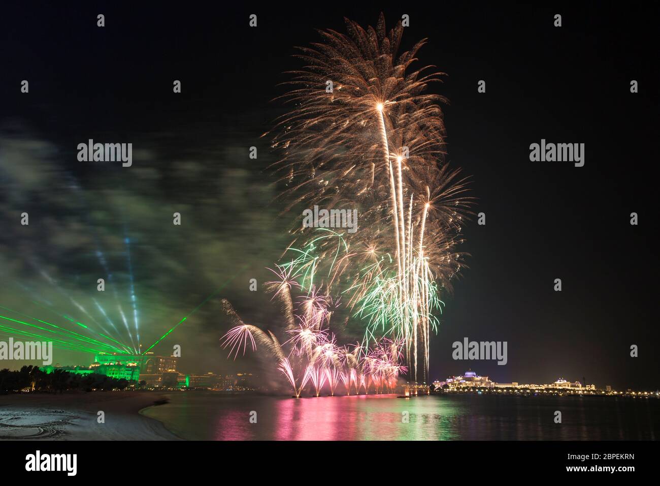 Tha 45th UAE National Day celebration fireworks in Abu Dhabi. United Arab Emirates, Middle East Stock Photo