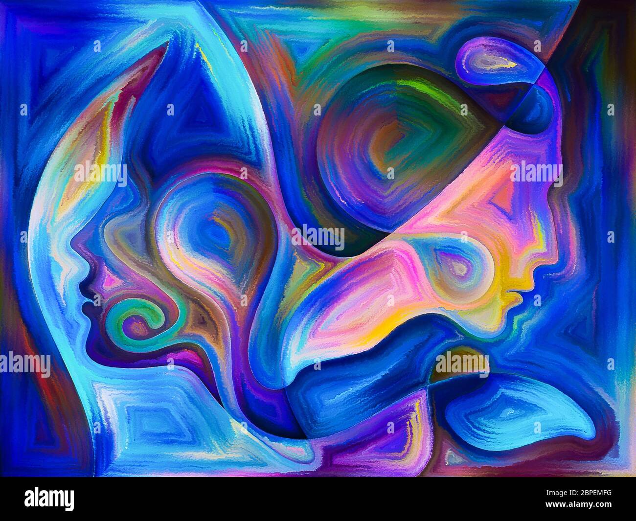 Inner Dialog series. Composition of human profiles and vivid paint ...
