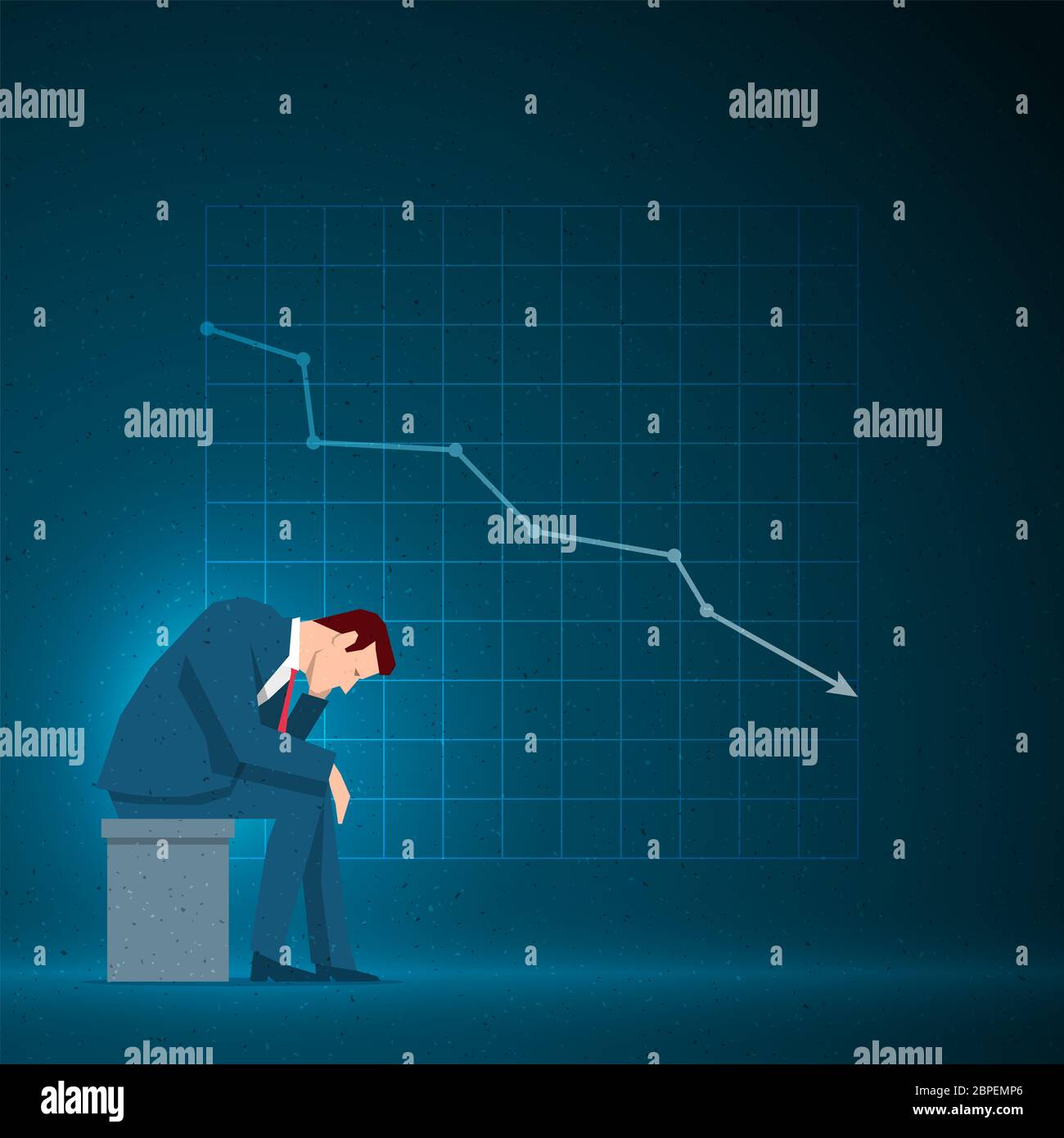 Business concept illustration. Sad businessman is sitting. Falling ...