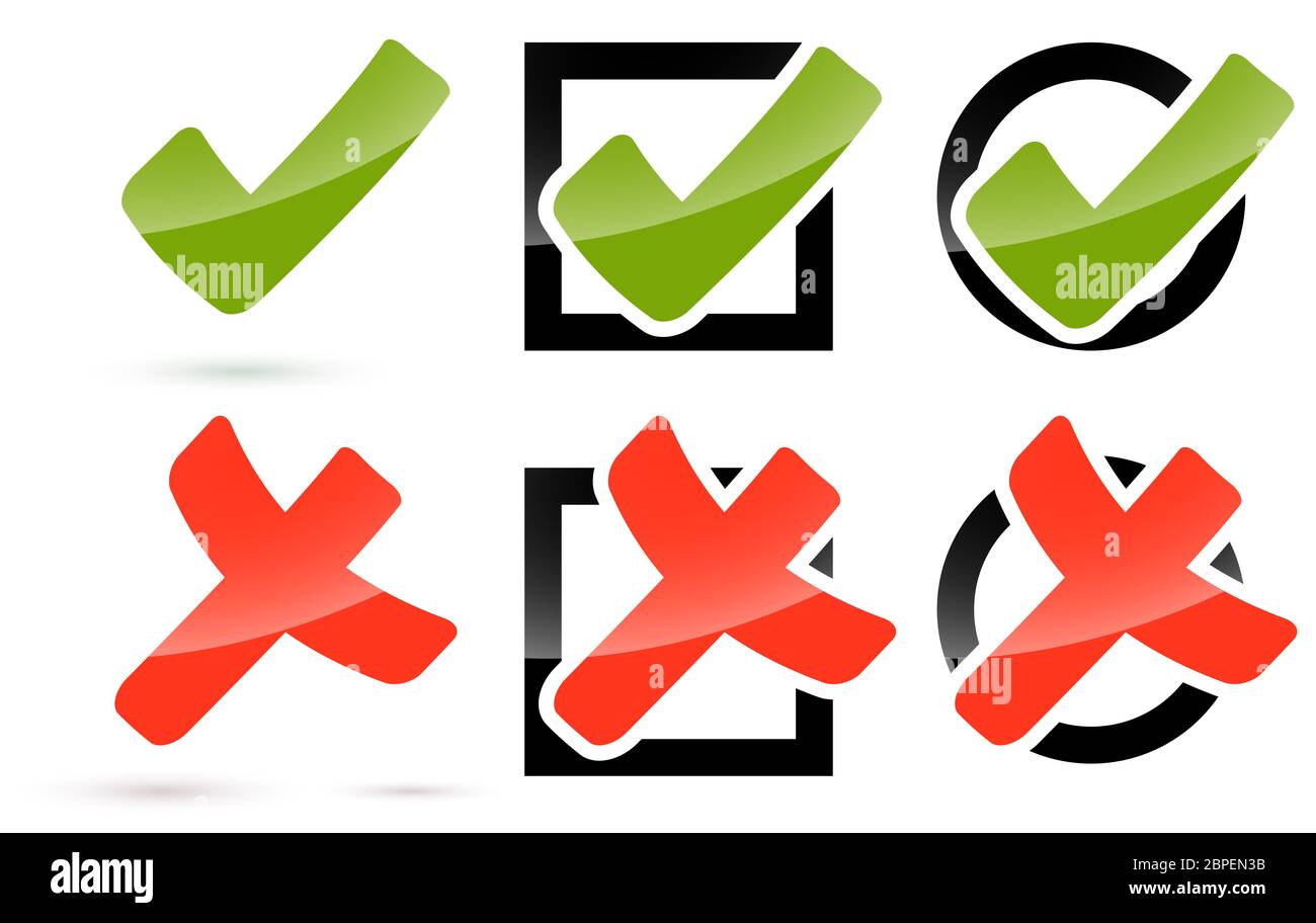 collection of red and green check marks and crosses to symbolize success Stock Photo