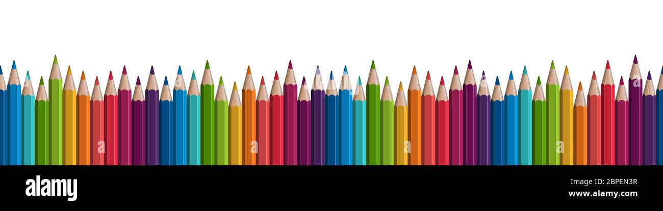 seamless colored pencils row on lower side Stock Photo