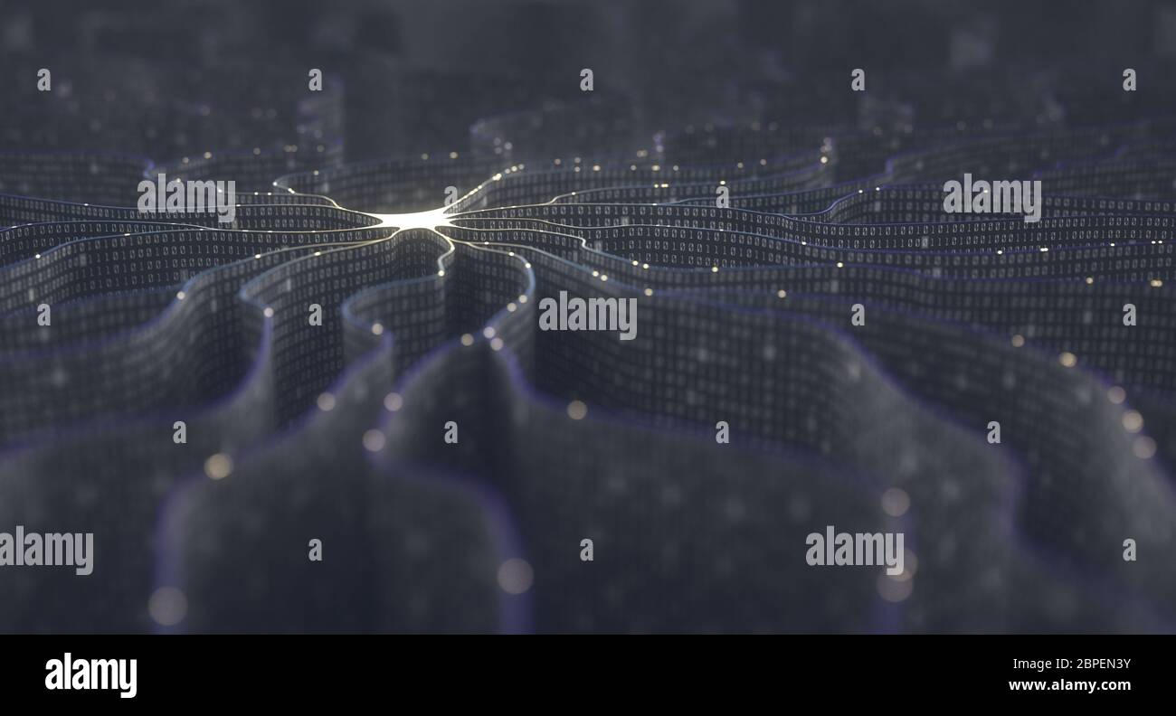 Artificial neuron in concept of artificial intelligence. Wall-shaped ...