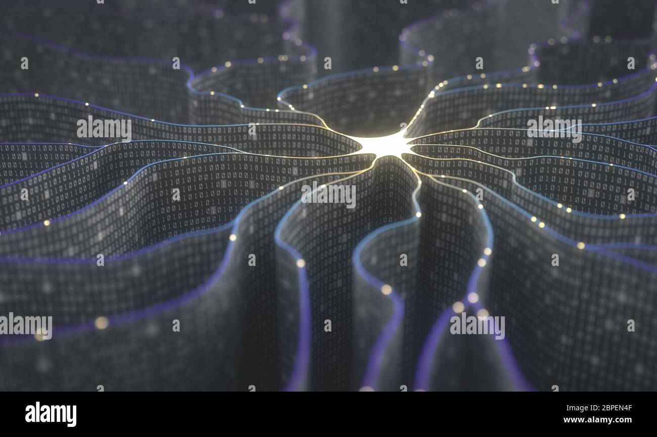 Artificial neuron in concept of artificial intelligence. Wall-shaped ...