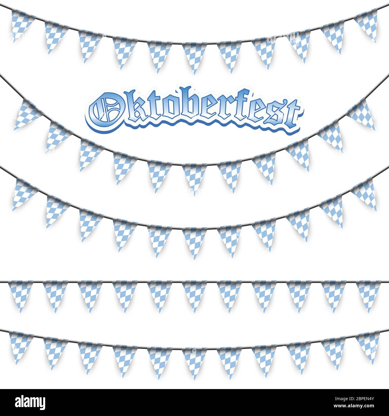 Oktoberfest garlands having blue white checkered pattern and text