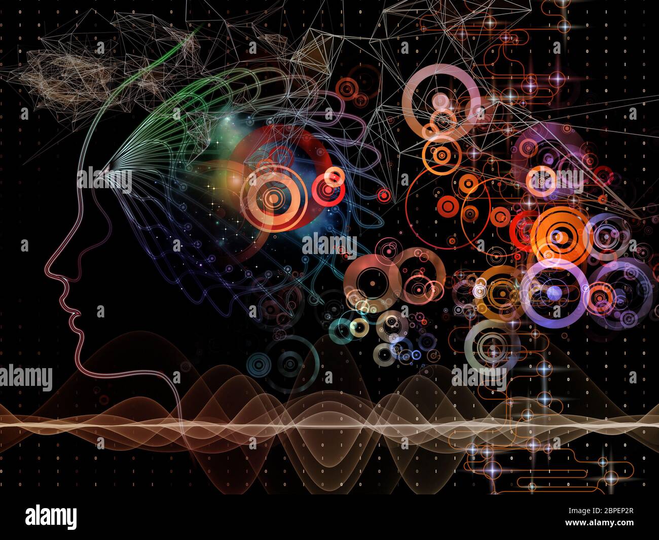 Digital Mind series. Background design of silhouette of human face and  technology symbols on the subject of computer science, artificial  intelligence Stock Photo - Alamy