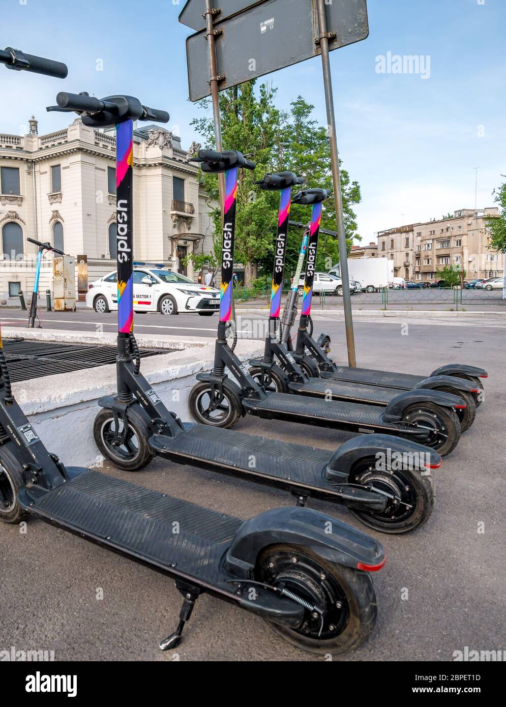 Bucharest/Romania - 05.16.2020: Parked electric scooter for rental in  Bucharest. New electric E-scooter sharing app Splash. Alternative  transportation Stock Photo - Alamy