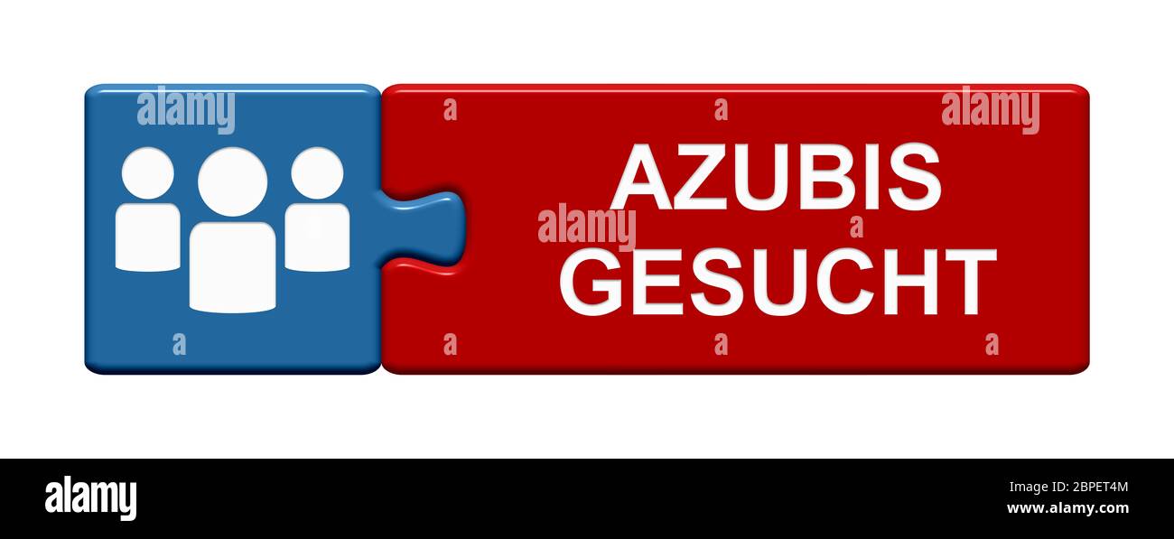 Isolierter Puzzle Button aus zwei Teilen mit Symbol zeigt Azubis gesucht Stock Photo