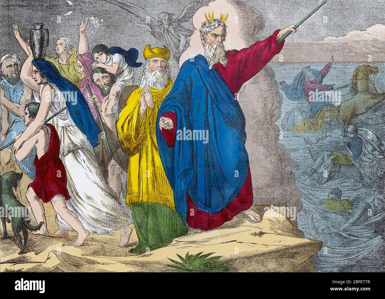 PARTING OF THE RED SEA in an 18th century engraving Stock Photo