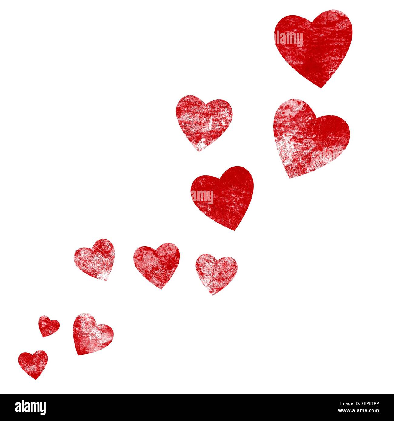 Rote isolierte gestempelte grunge Herzen auf weißem Hintergrund für Valentinstag, Muttertag oder Liebesbrief Stock Photo
