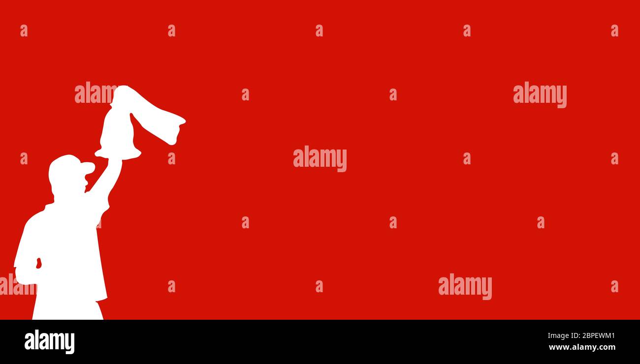 Roter Hintergrund mit Textfreiraum mit weißer Silhouette von Fan mit Fanschal Stock Photo