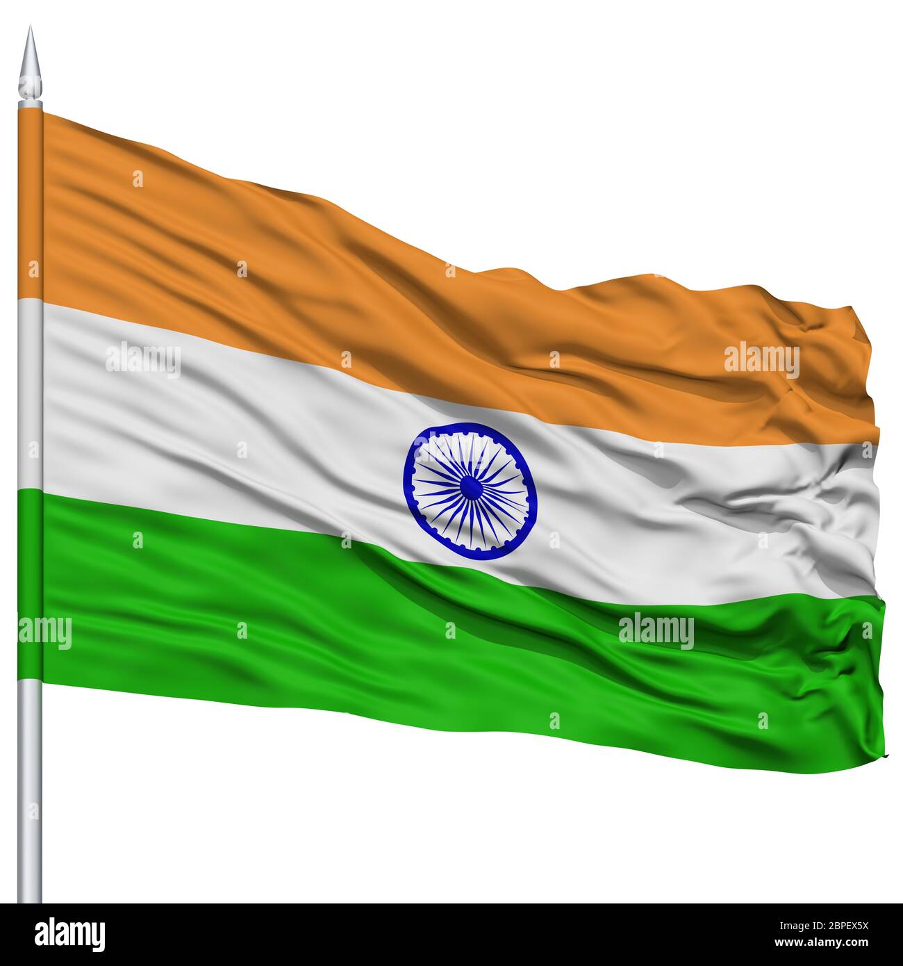 India Flag on Flagpole , Flying in the Wind, Isolated on White Background  Stock Photo - Alamy