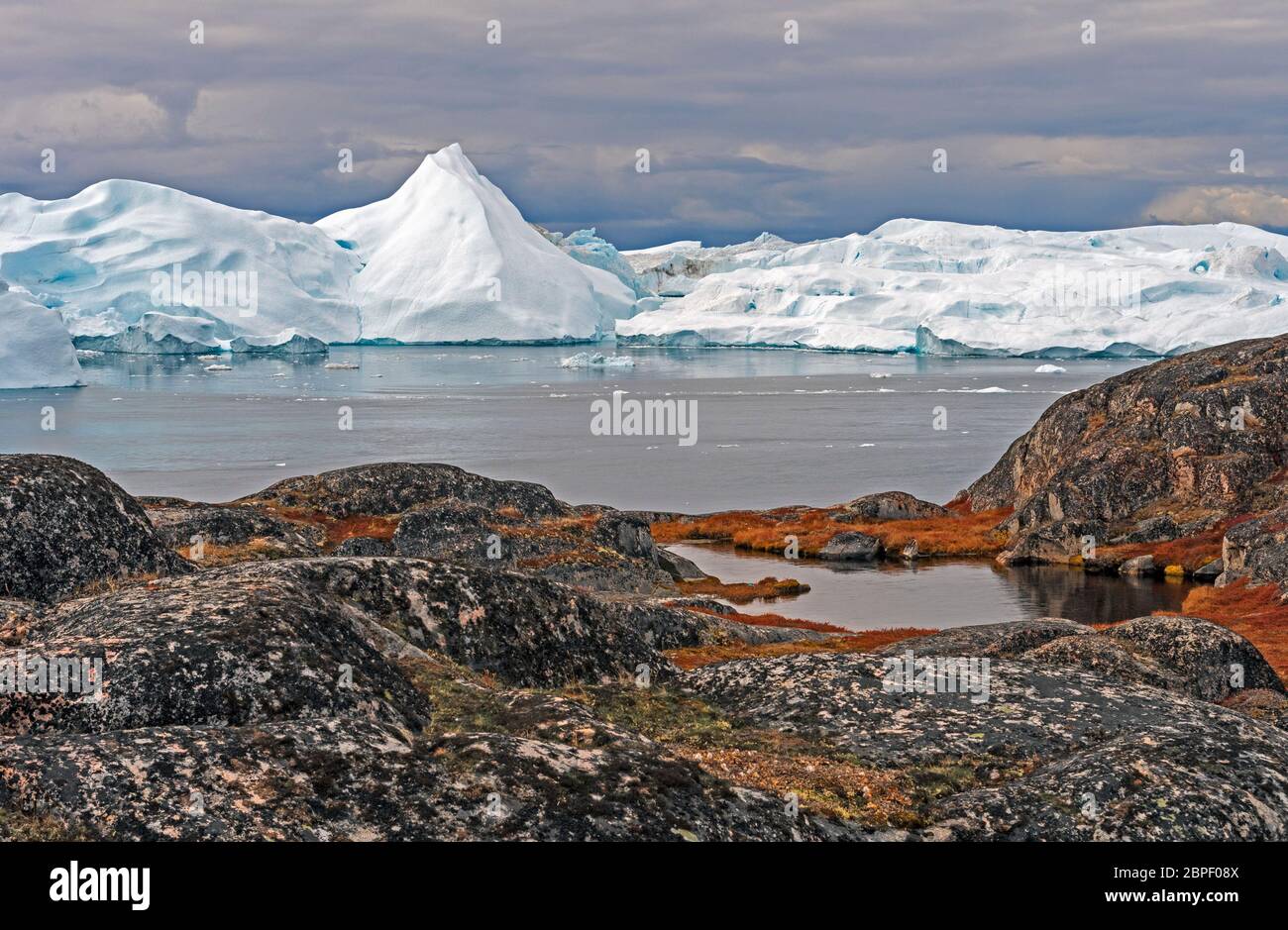 Colorful Coastlands along an Arctic Shore near the Icefjord of Ilulissat, Greenland Stock Photo