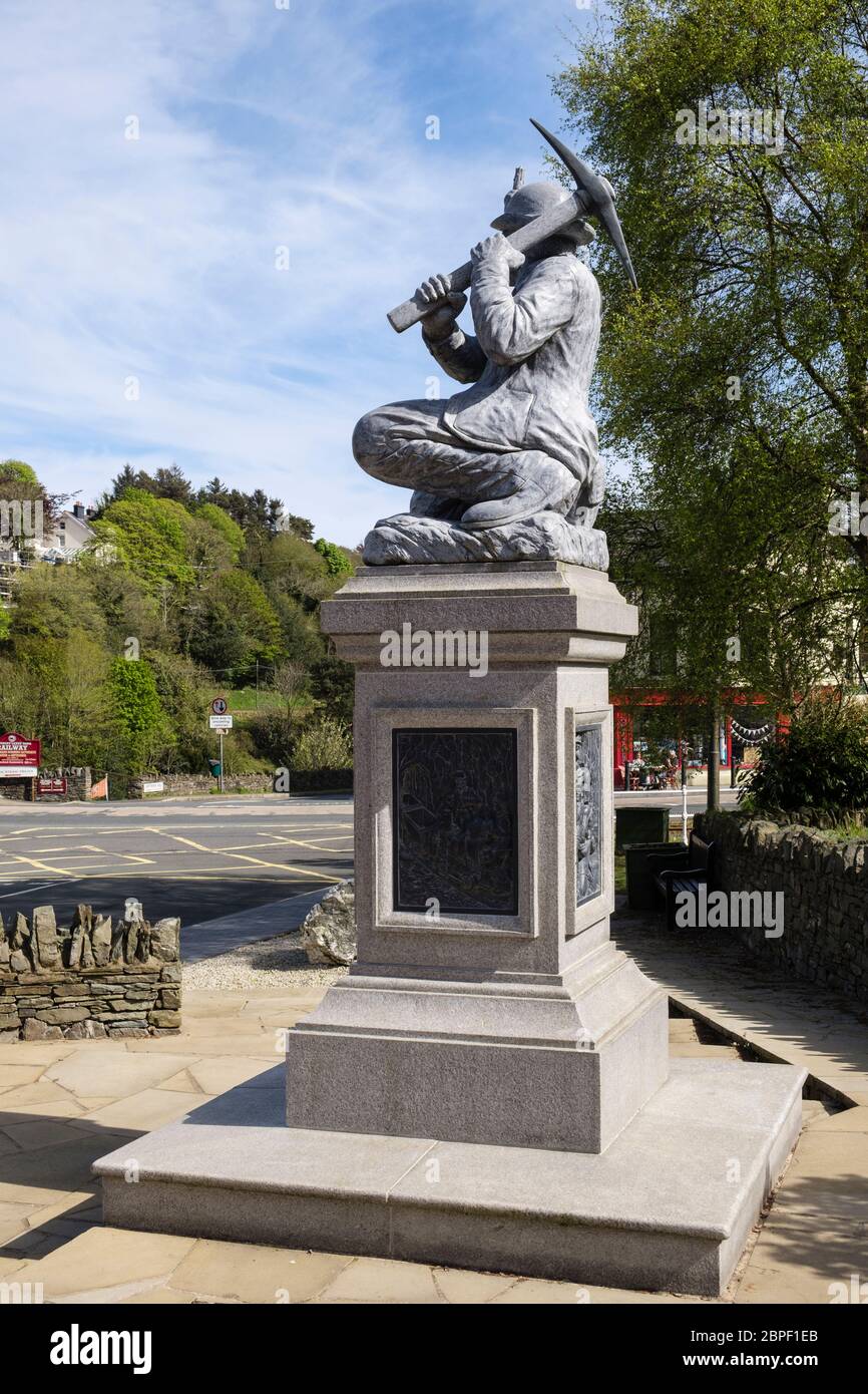 Monument figure sculpture statue tribute to Great Laxey Miners. Laxey, Isle of Man, British Isles Stock Photo
