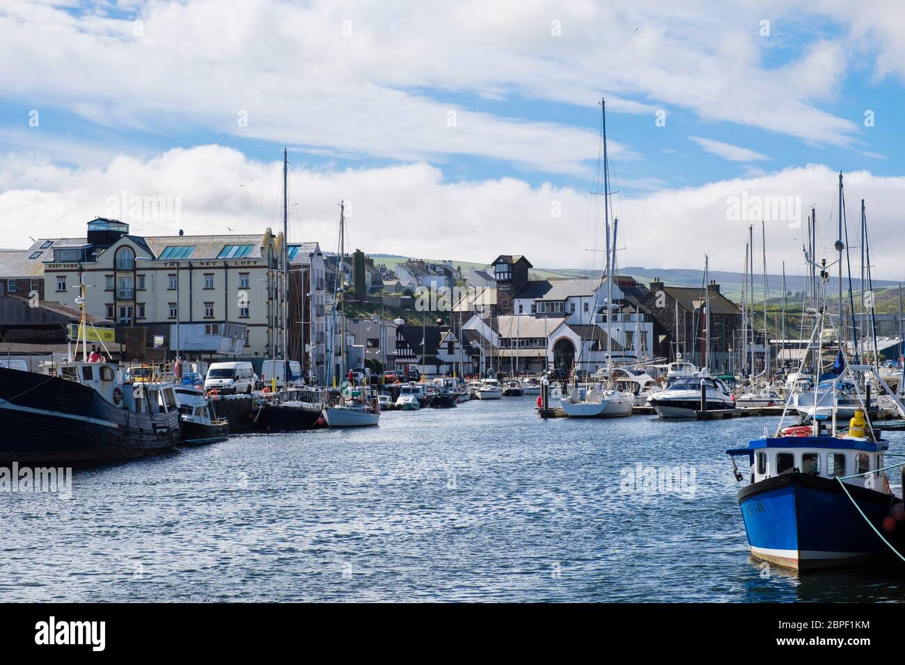 Boats moored in the harbour. Peel, Isle of Man, British Isles Stock Photo