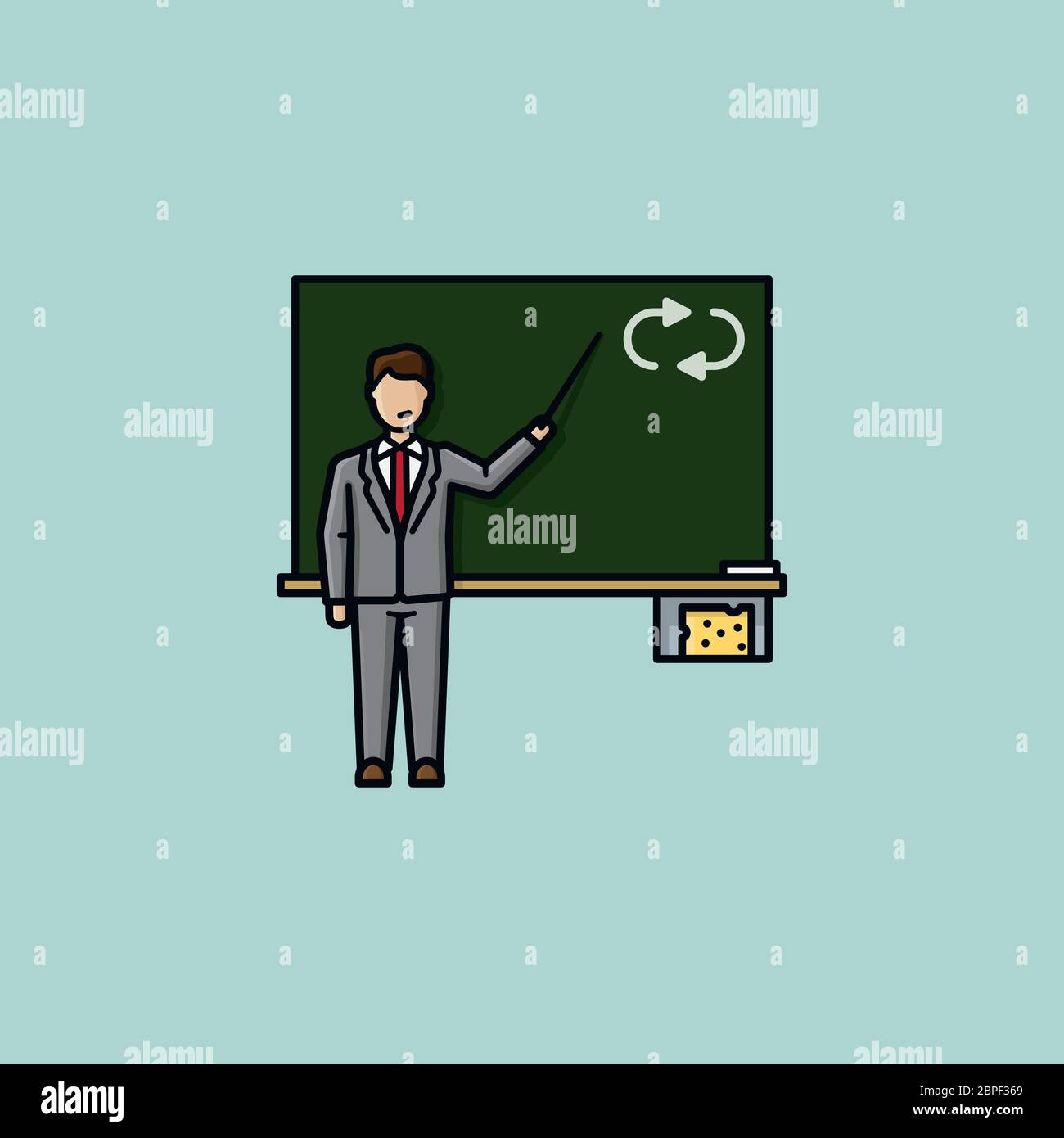 Teacher at blackboard pointing at repeat sign vector illustration for ...