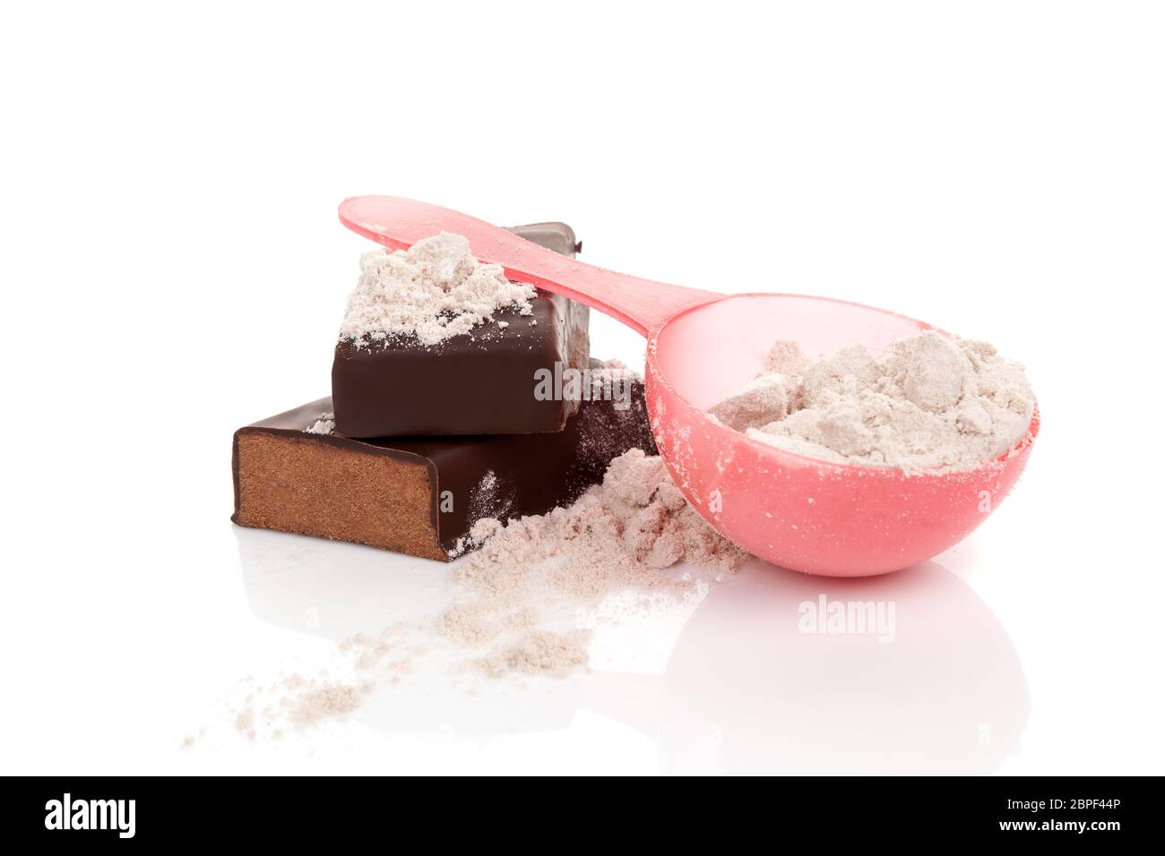 Scoop of chocolate whey isolate protein powder or weight loss po Stock  Photo by ©deymosd 38796899