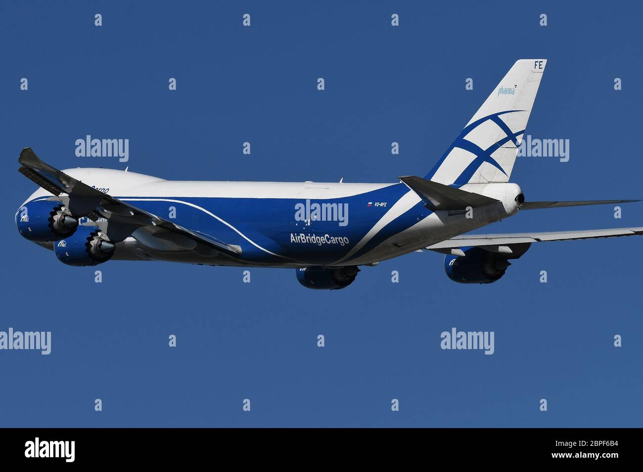 DELIVERING PPE AROUND THE WORLD, BOEING 747 FREIGHTER OF AIR BRIDGE CARGO. Stock Photo