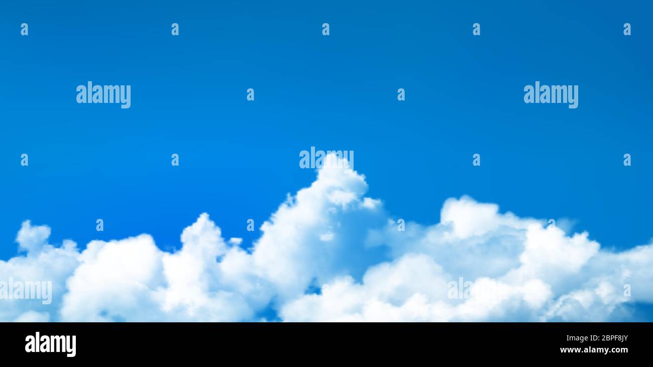 Background with realistic clouds over blue sky. Vector illustration. Stock Vector