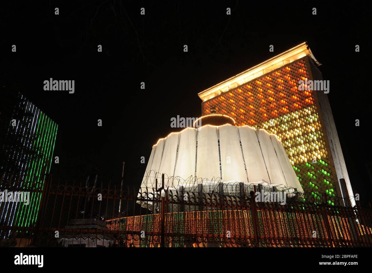Mumbai, Maharashtra, India - Jan. 26 - Iconic Buildings Legislative Assembly The Vidhan Sabha or Vidhan Bhavan Lighting elumination of Indian Tricolor Stock Photo