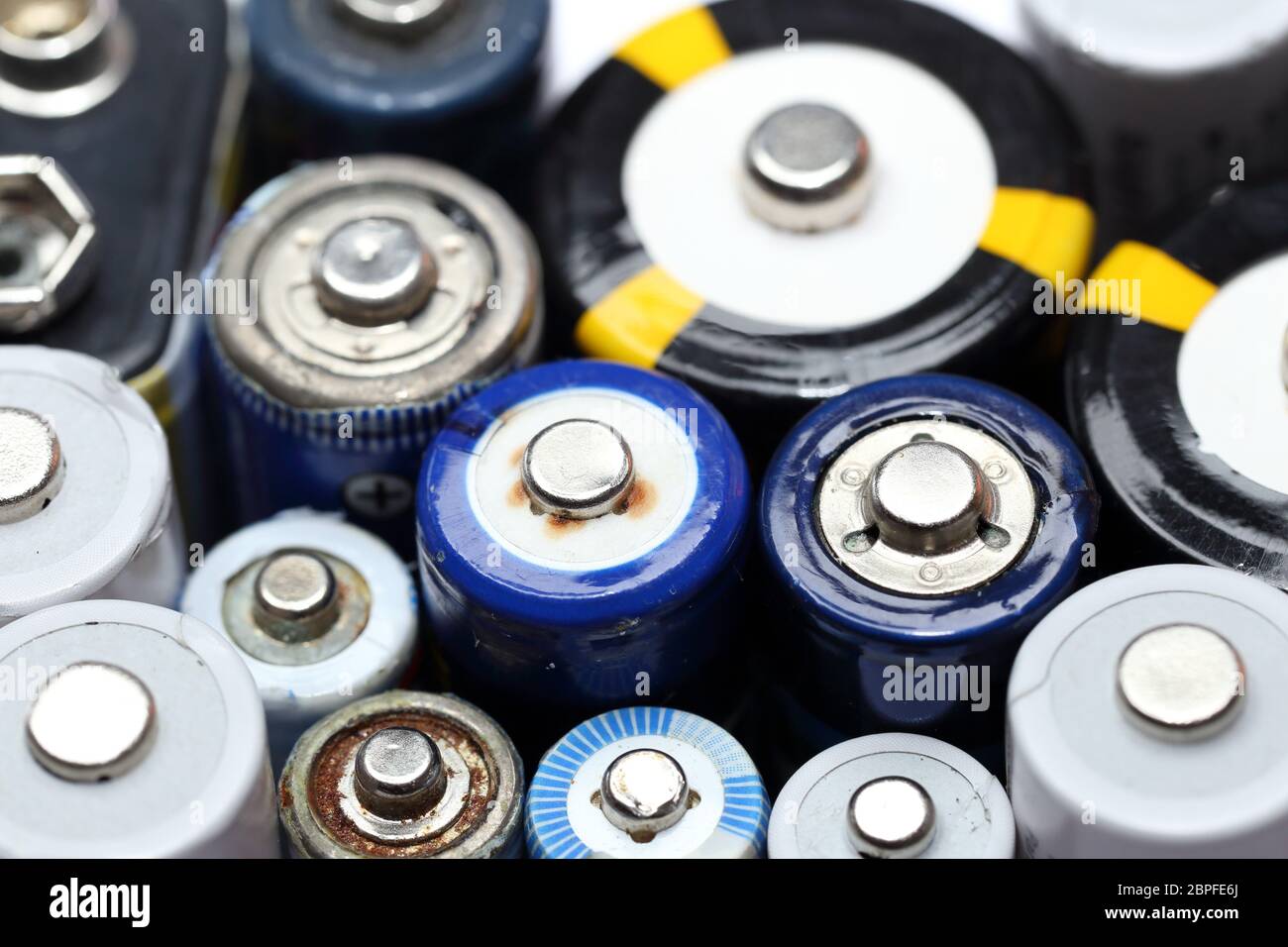 old batteries, details from electronic scrap for recycling Stock Photo