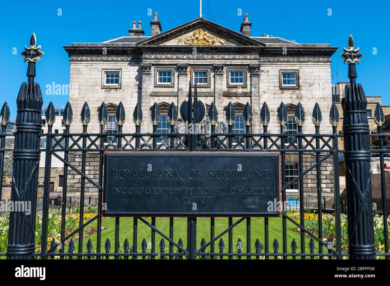 Dundas House Edinburgh, signboard on railings in front of Royal Bank of