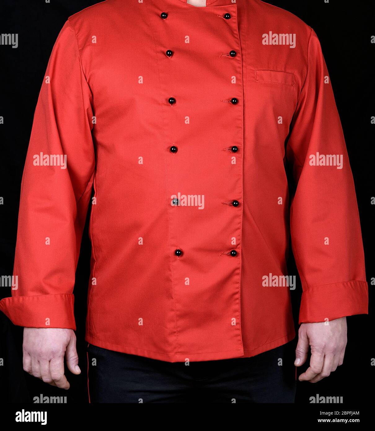 chef in red uniform and black pants 