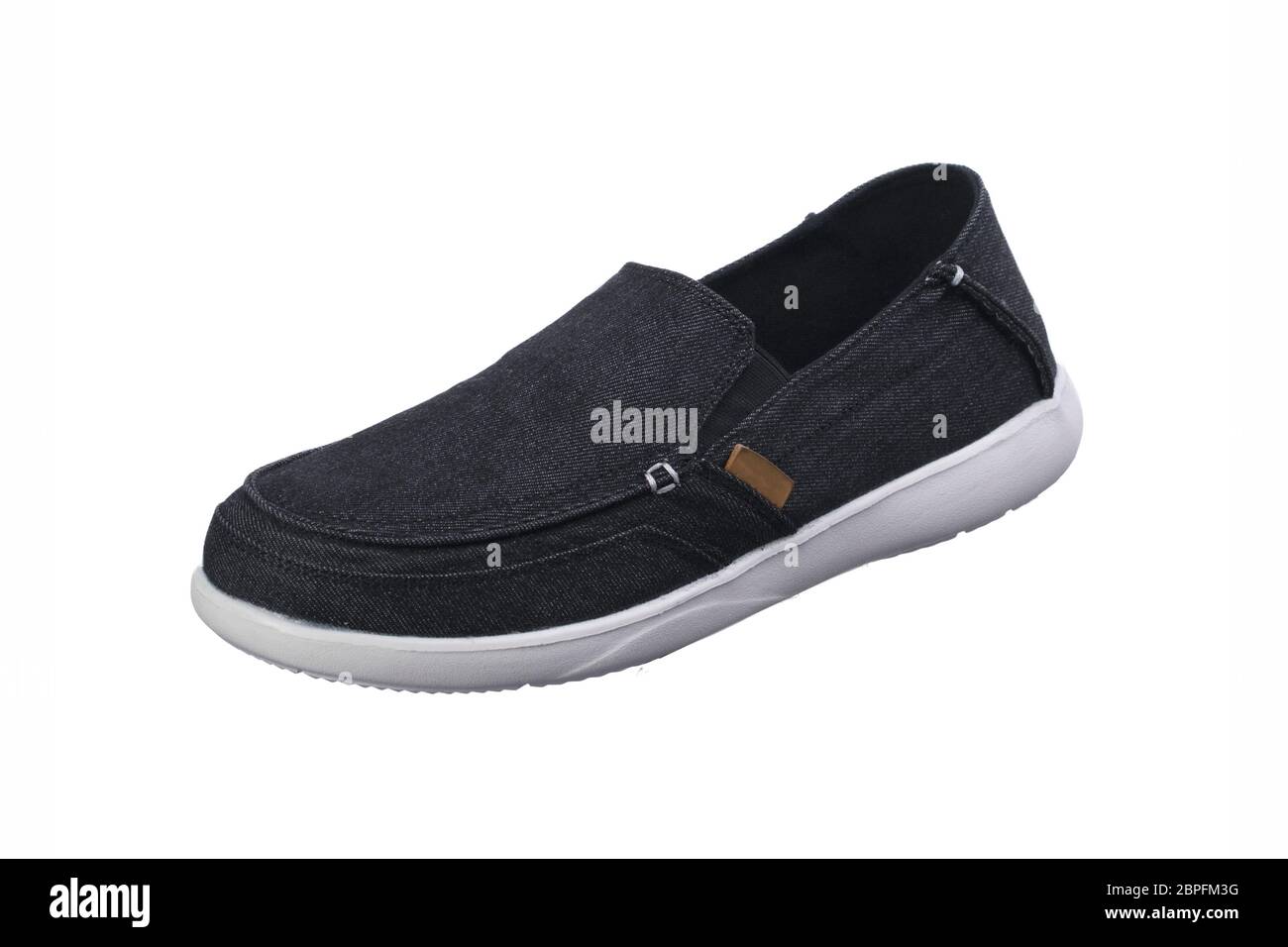 Denim shoes. Dark gray denim boot on a white background Stock Photo Alamy