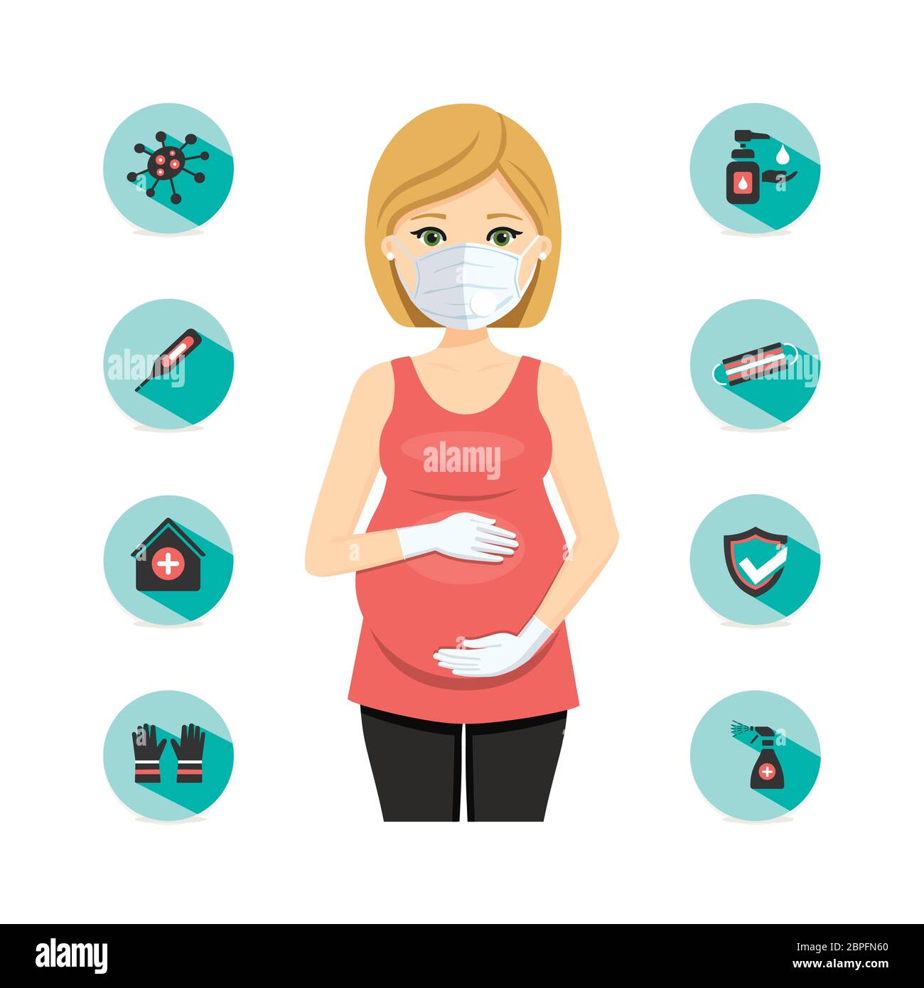 Pregnant woman protection icons against illness. Pregnancy and