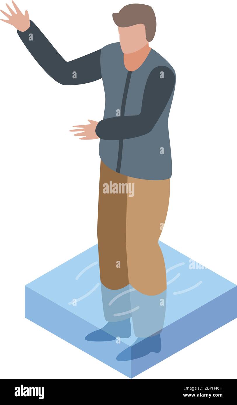 Flood man evacuation icon, isometric style Stock Vector
