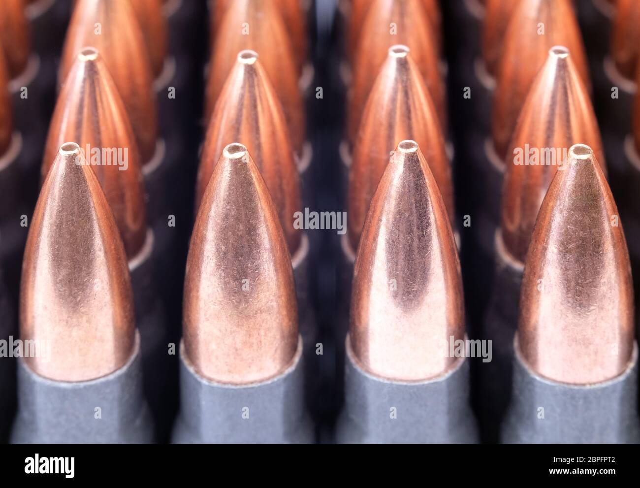Live ammunition for automatic weapons or rifles ranked closeup Stock