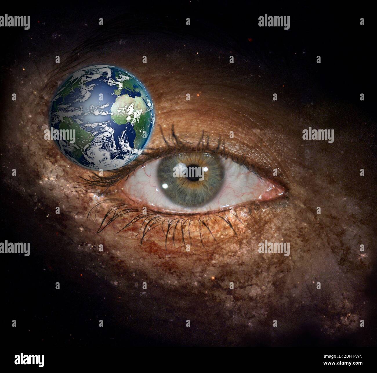Eye in midst of Galaxy with Earth Stock Photo