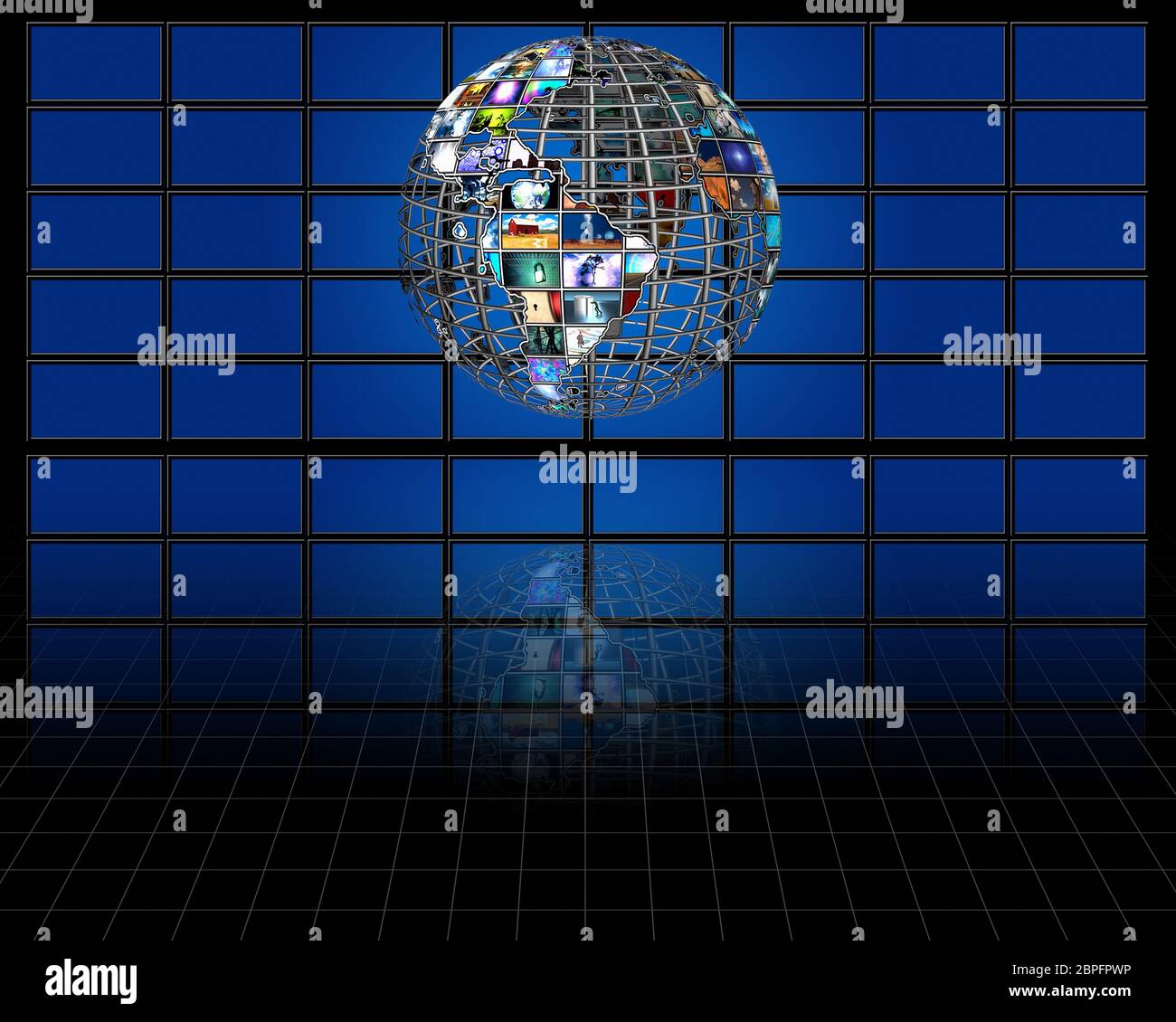 Videosphere Size Planet earth sphere of video screens Stock Photo - Alamy