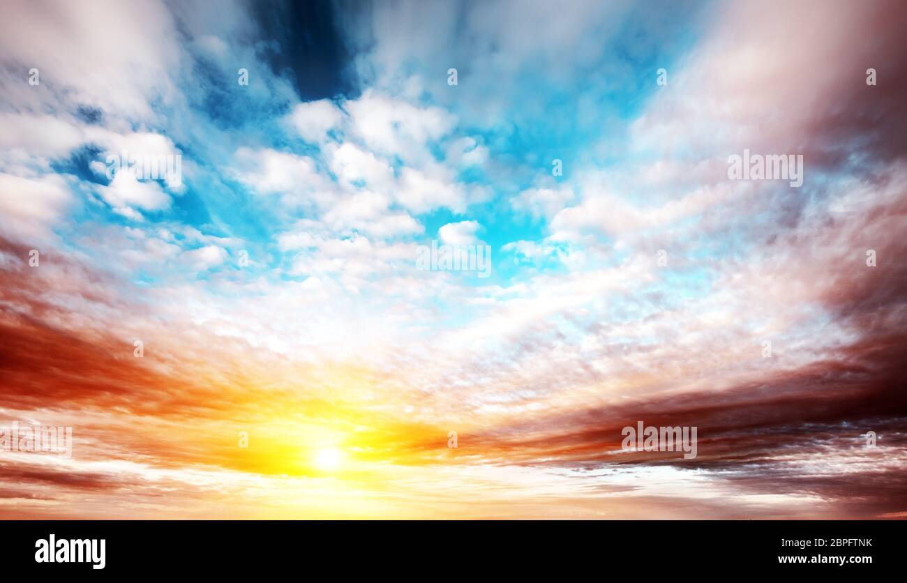 Sunrise summer sky panorama. Art air clouds background Stock Photo - Alamy
