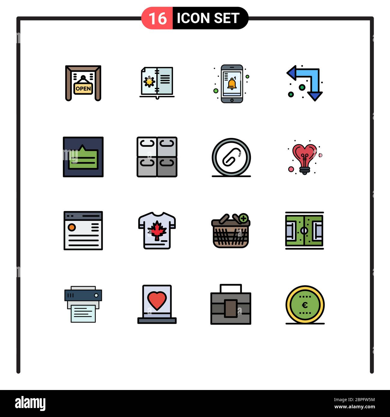 Set of 16 Modern UI Icons Symbols Signs for popup, layout, notification, grid, up left Editable Creative Vector Design Elements Stock Vector