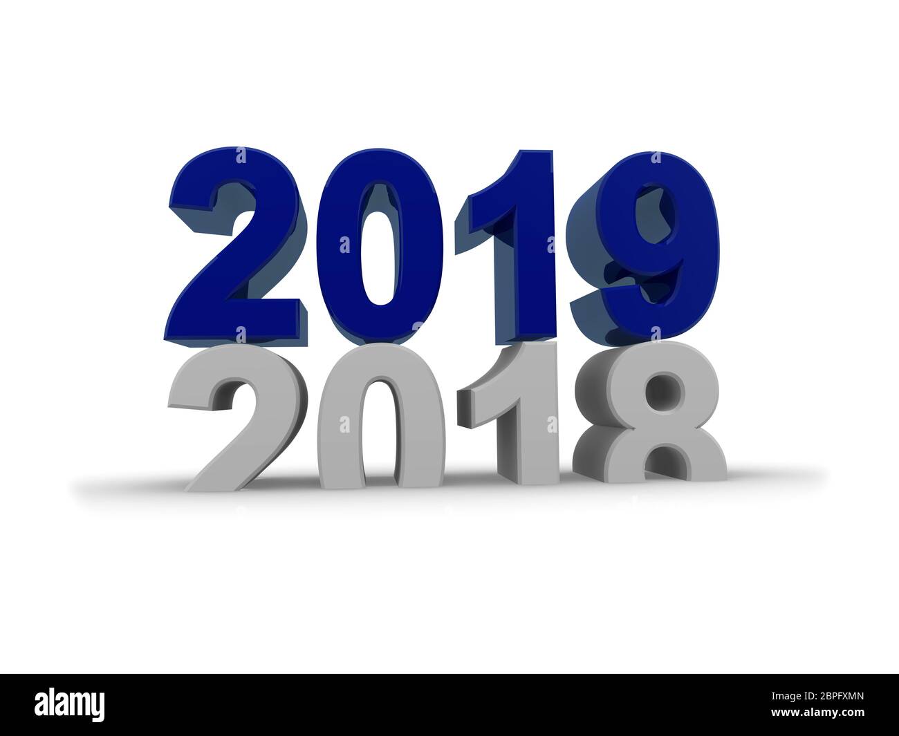 New Year 2019 concept 3d image on a white background, 3d rendering Stock Photo