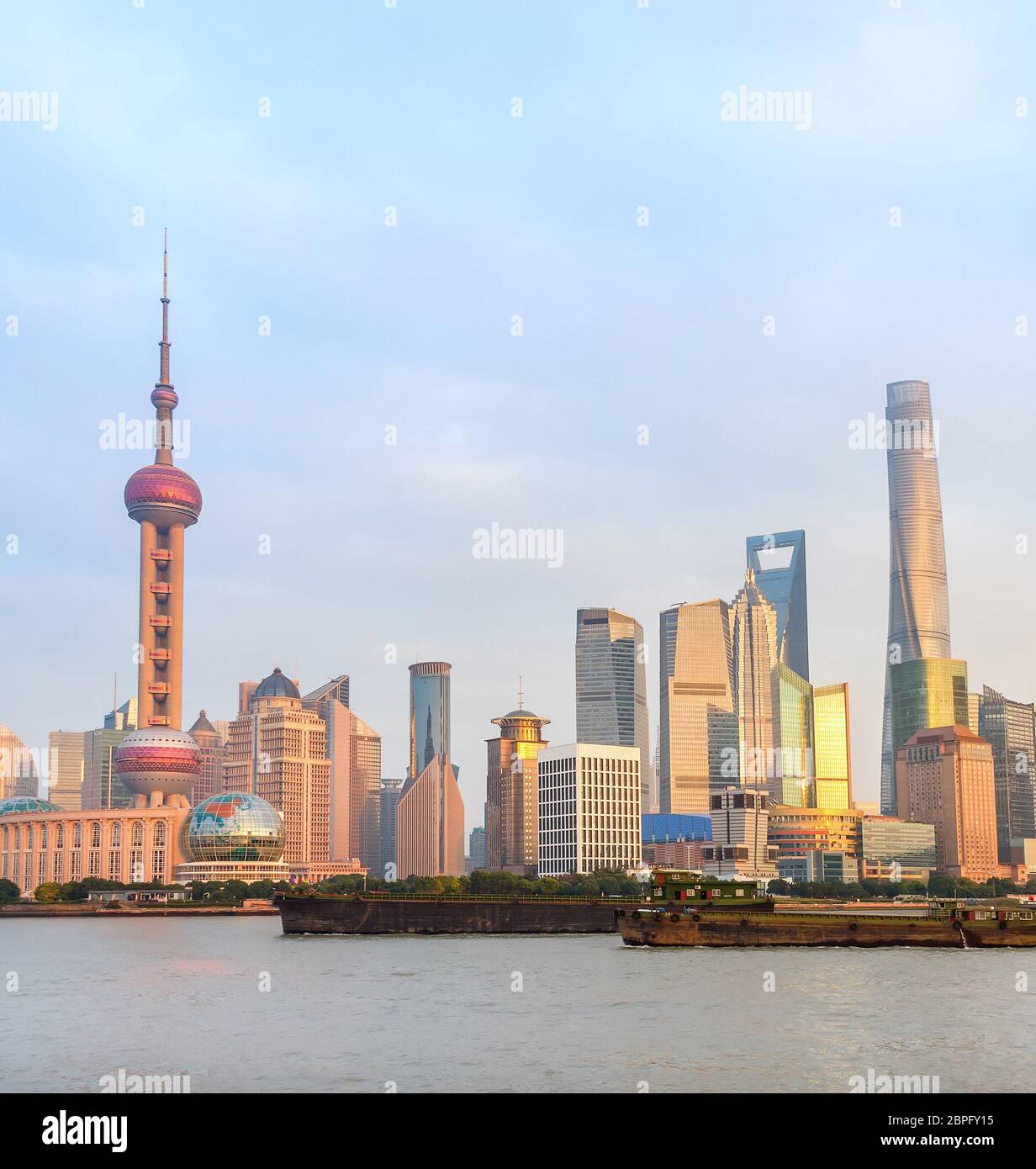 Barges and pudong skyline hi-res stock photography and images - Alamy