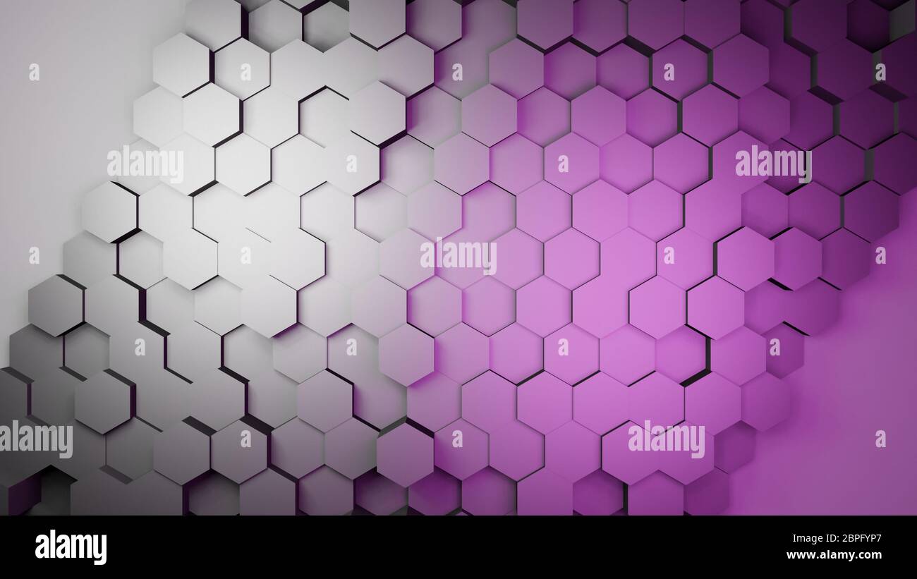 Abstract multicolored metallic background, hexagons or honeycombs, 3D rendering with color gradient hexagonal wallpaper geometry illustration flat lay Stock Photo
