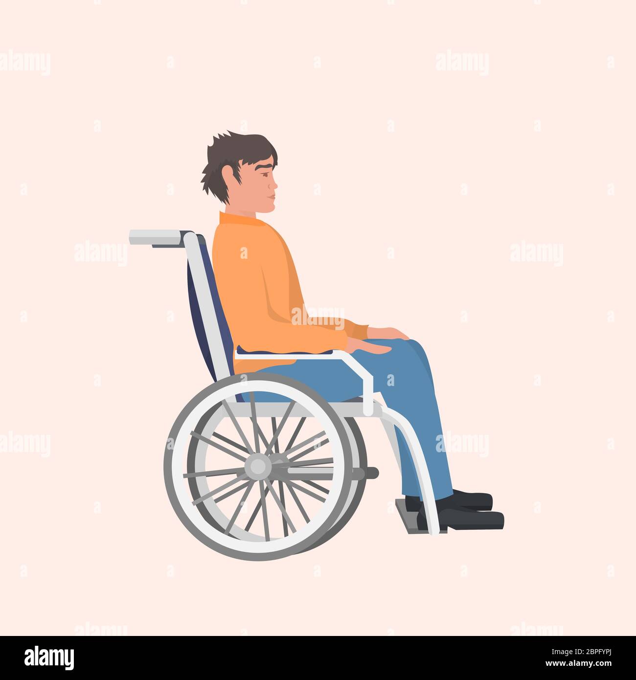 disabled man sitting in wheelchair disability concept flat full length ...
