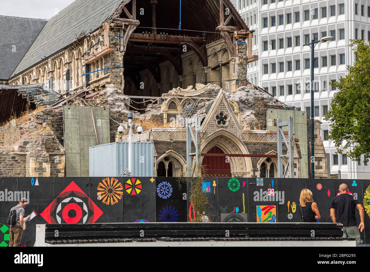 Street art beside Christchurch Cathedral which was damaged by the 2011 earthquake, Christchurch, South Island, New Zealand Stock Photo
