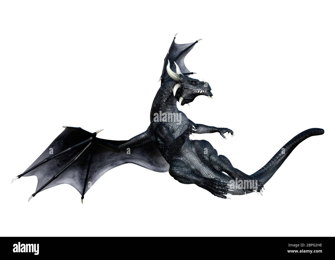 3D rendering of a black fantasy dragon isolated on white background ...