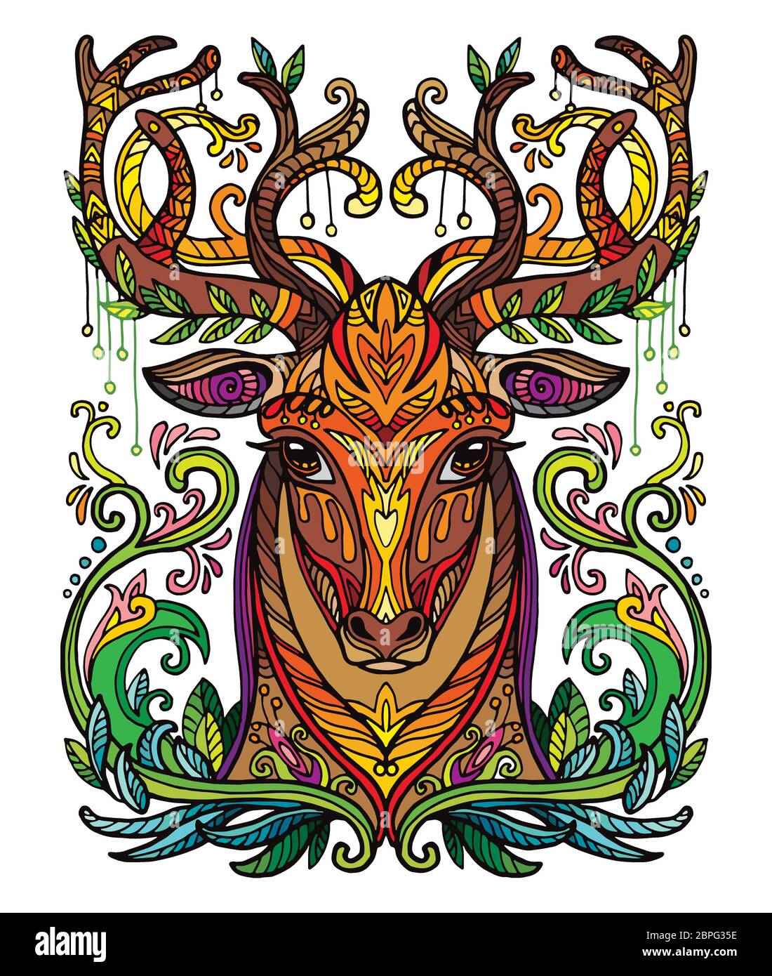 Vector Decorative Doodle Ornamental Head Of Deer Abstract Vector Colorful Illustration Of Deer Head Isolated On White Background Stock Illustration Stock Vector Image Art Alamy